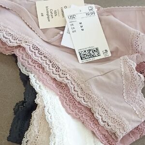 H&M Lace-Trim Bikini Panties - Dusty Rose, White, Black, Beige (Set)